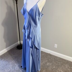 Gianni Bini Satin Ruffle Maxi Dress in Chambray